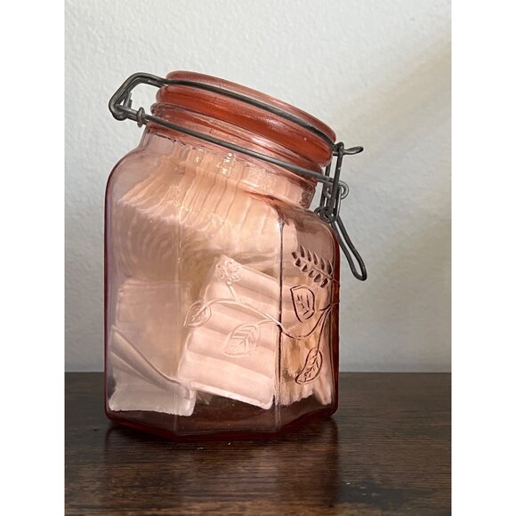 Vintage Pink Glass Storage Container with wire clasp - Picture 2 of 5